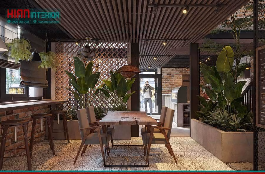 Nội Thất Quán Cafe Khung Thép Tinh Tế