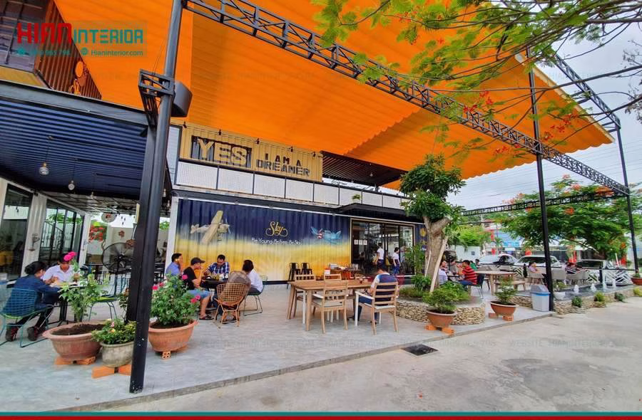 Nội Thất Quán Cafe Khung Thép Ấn Tượng