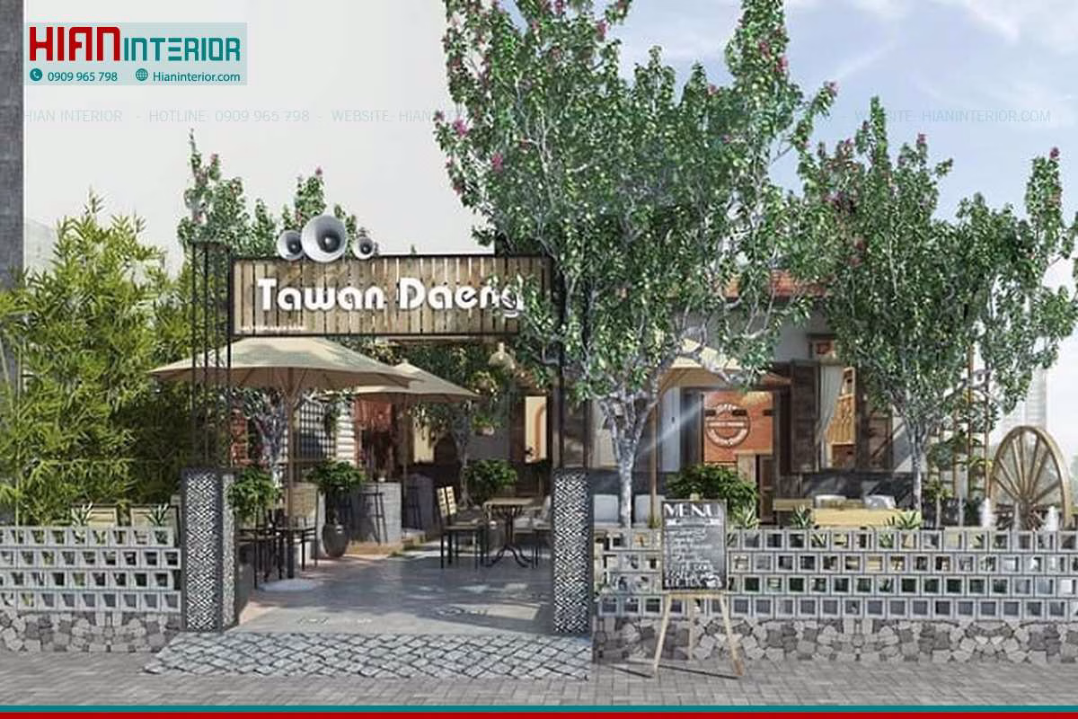 Thiết Kế Quán Cafe Sân Vườn Hiện Đại