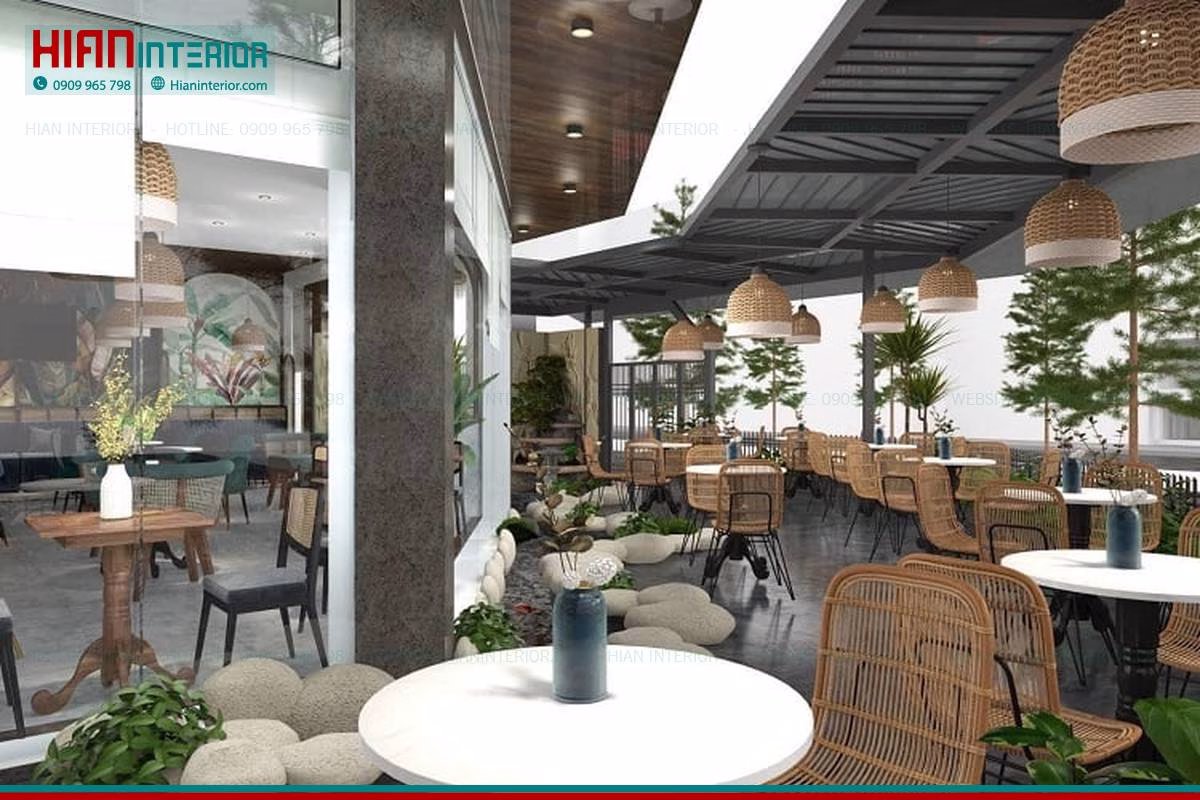 Thi Công Quán Cafe Sân Vườn Hiện Đại