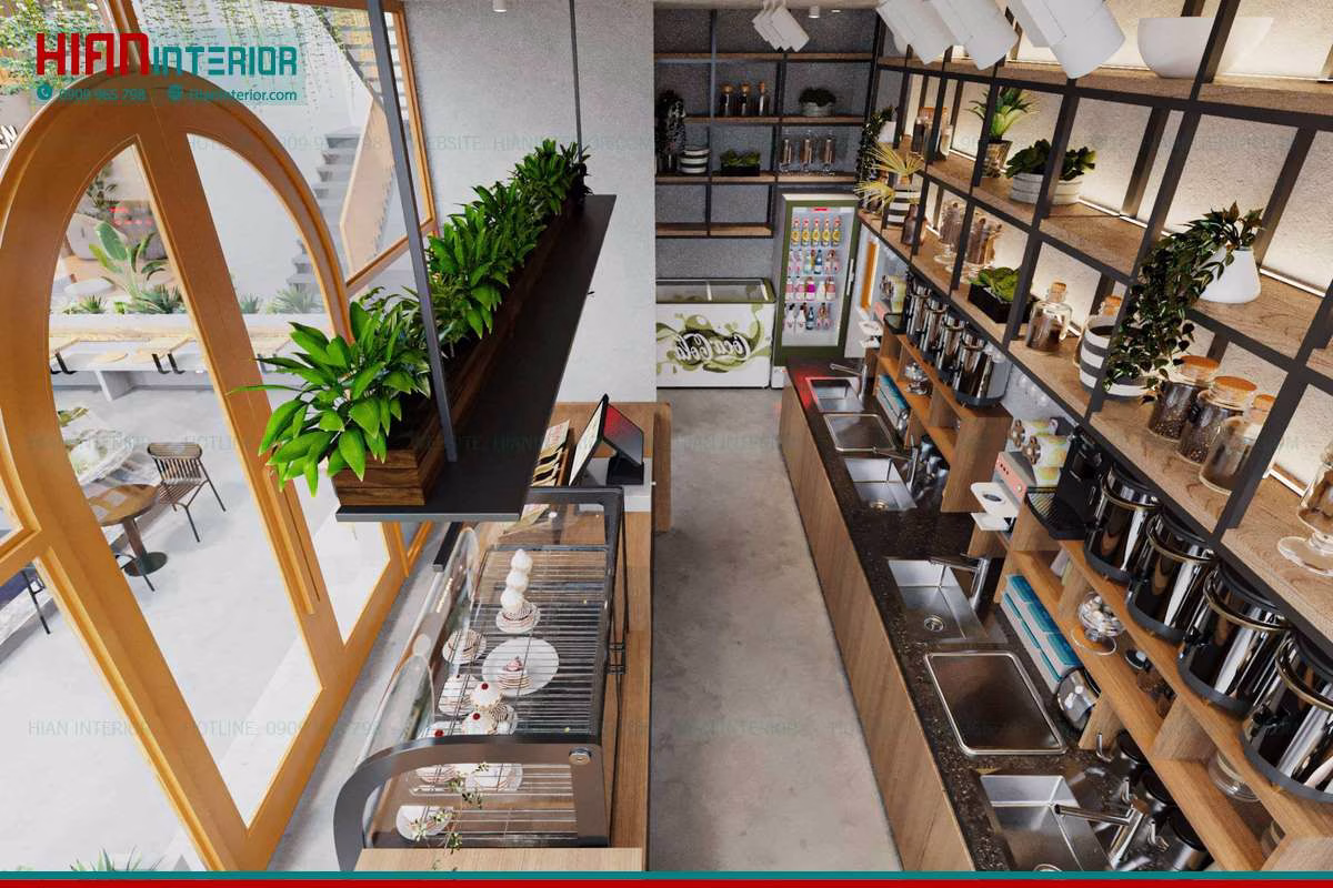 Mẫu Cafe Sân Vườn Phong Cách Industrial