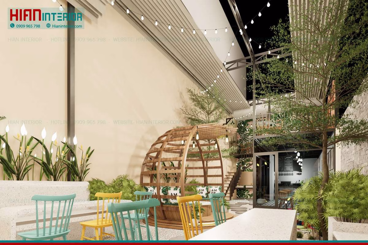 Thi Công Ánh Sáng Cafe Sân Vườn